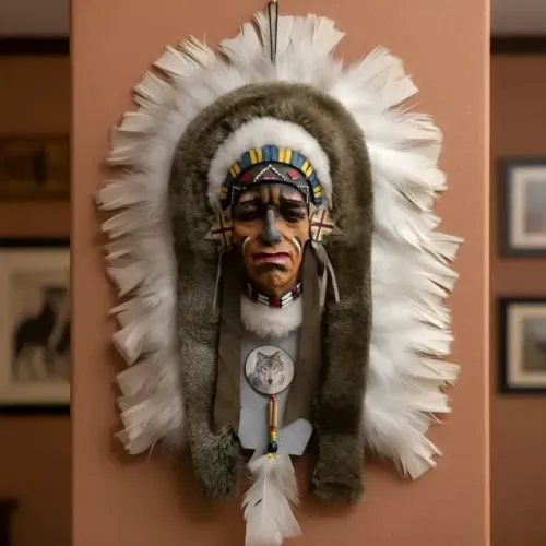 Máscara Indígena - escultura artesanal - índio norte-americano