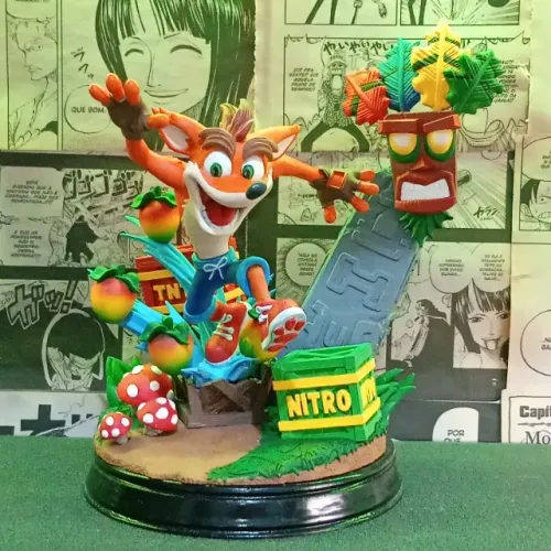 Diorama Crash Bandicoot feito em impressão 3d de Resina pintado a mão action figure
