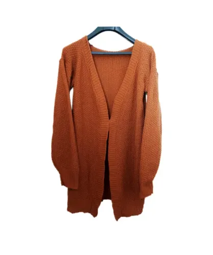 Cardigan em tricô feminino marrom alongado