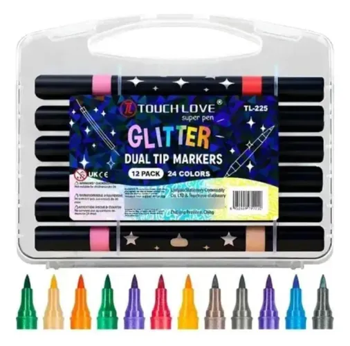 Kit de Canetinhas Touch Glitter Ponta Dupla (Estojo com 6 Unidades)