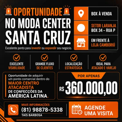 Excelente oportunidade de investimento no Moda Center Santa Cruz!