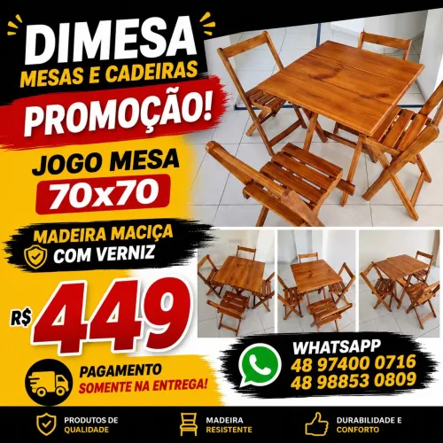 Mesa + 4 cadeiras madeira maciça com verniz