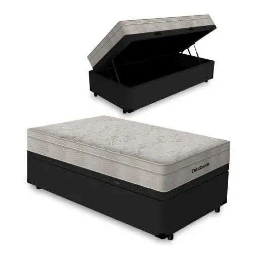 Cama Box Baú com Colchão de Espuma D33 Ortobom Airtech 100 Solteiro 88cm 