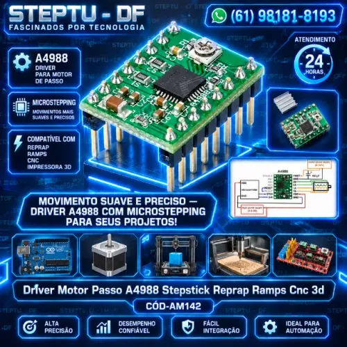 Driver Motor Passo A4988 Stepstick Reprap Ramps Cnc 3d Arduino Automação COD-AM142