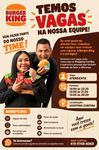 Atendente de lanchonete BK Shop Curitiba