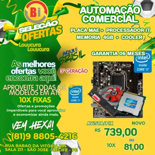 Kit Placa Mãe Socket 1155 + Processador Intel i7 + 4GB DDR3 + Cooler - Em ate 10x Fixas  