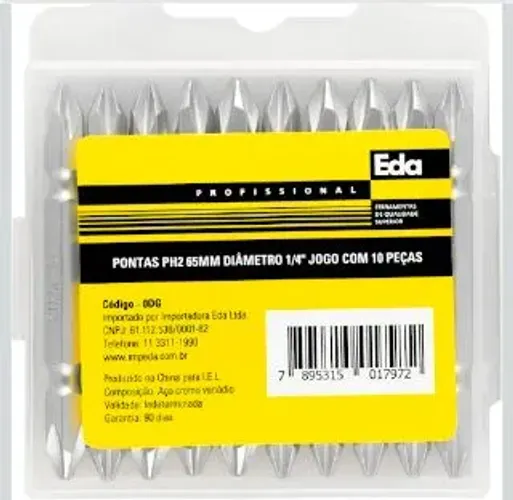Ponta Bits Duplas Phillips Ph2 65 Mm Cromo Vanádio Jogo Com 10 Peças