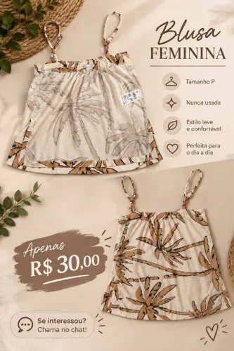 Blusa feminina estampada, tamanho P porém estica e nunca usada.