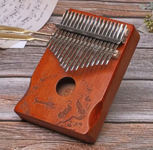 Kalimba 17 Teclas Profissional - Madeira Mogno Entalhada (Nova)