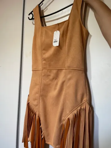 Vestido Franja camurça
