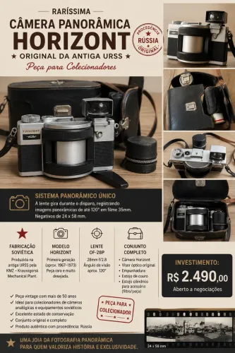 Câmera fotográfica fabricacao soviética modelo Horizon conjunto completo RARIDADE