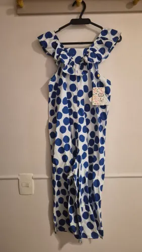 Macacão Fábula Poá Azul - NOVO - tam 12