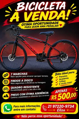 Bicicleta Raider Sport Aro 29 - 7 Marchas e Freio a Disco 