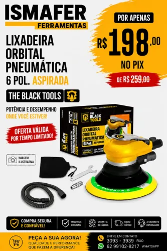 LIXADEIRA ORBITAL PNEUMATICA  COM ASPIRACAO THE BLACK TOOLS - TLP600V