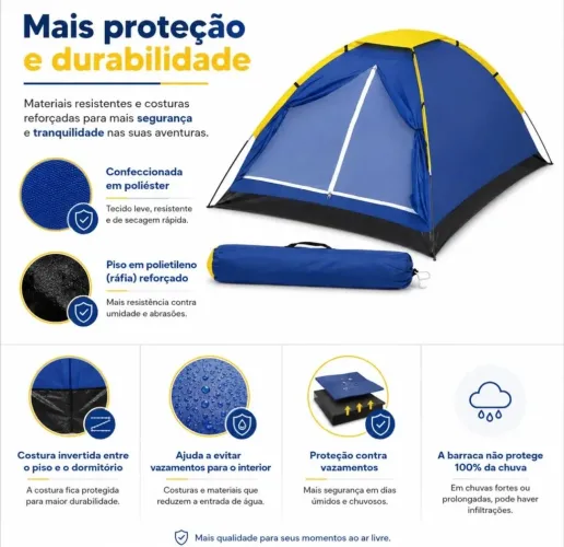 Barraca Camping Iglu Para 3 Pessoas Azul Mor Portátil nova