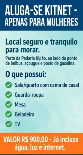 Aluga-se Kitnet para Mulheres no Bairro Sion