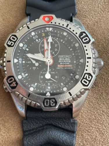 relógio seiko scuba divers 200m depth sensor 7k52 6a19 auto start safira - bem raro!
