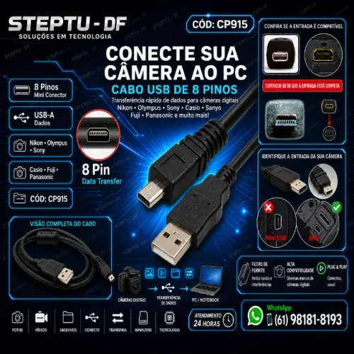 Cabo usb para mini câmera digital de 8 pinos nikon olympus sony casio sanyo COD-CP915