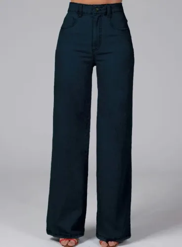 Calça Quintess pantalona jeans escuro tamanho 52