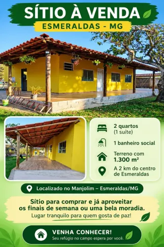 Sítio em Esmeraldas/MG - Casa Nova, 1.300 m² de Terreno - A 2 km do Centro