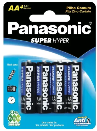 Panasonic Pilha Comum AA, Tensão 1,5 Volts, Embalagem com 4 pilhas