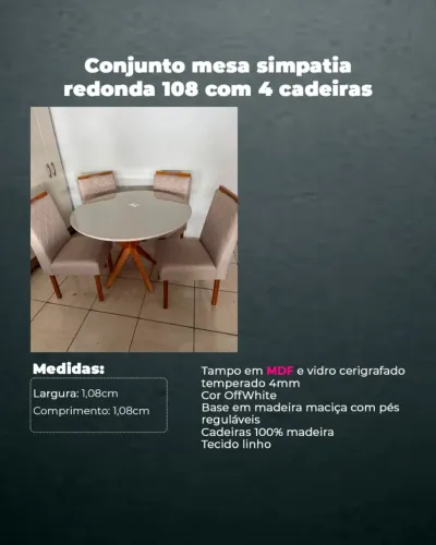 Mesa de madeira 4 cadeiras redonda