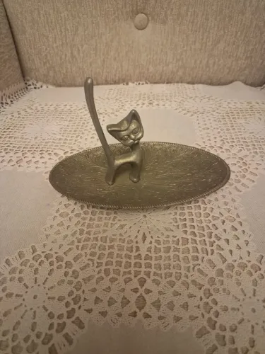 Suporte de anel de prata, vintage, em formato de gato