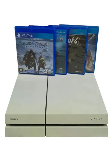 PS4 FAT BRANCO 500GB + 1 CONTROLE + 4 JOGOS ORIGINAIS