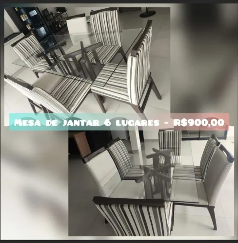 Mesa de jantar de vidro com 6 cadeiras