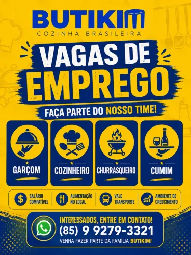 Vaga garçom , churrasqueiro, cumim , cozinheiro