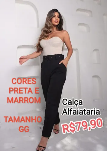 Nova: Calça Alfaiataria Social Feminina preta marrom G GG