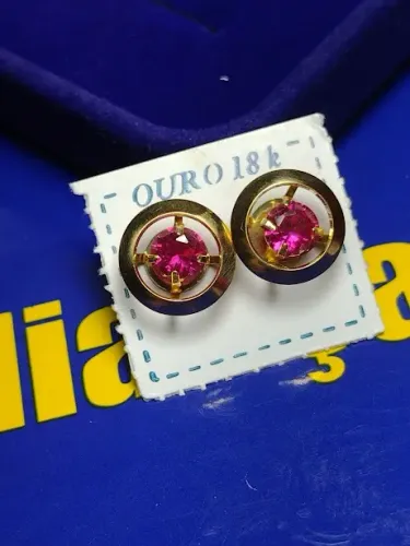Brincos Ouro 18 K 2,00 Gramas Aro 10 mm Pedra 4 mm Zircônia