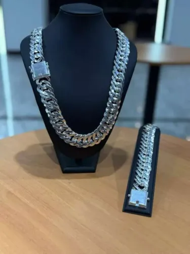 Kit corrente Elo Duplo de 70 cm e pulseira com banho de prata
