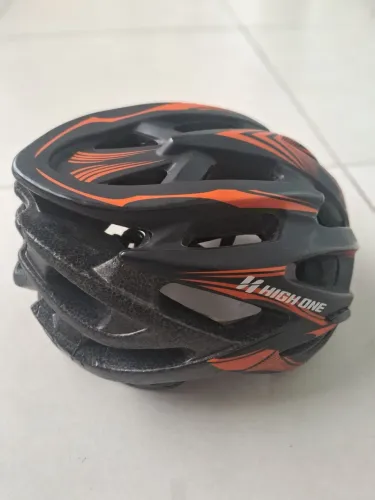 Capacete Ciclismo Hige One Preto Detalhes Laranja