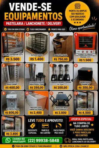 Ótima oportunidade para abrir seu próprio negócio  - Equipamentos para lanchonete: 