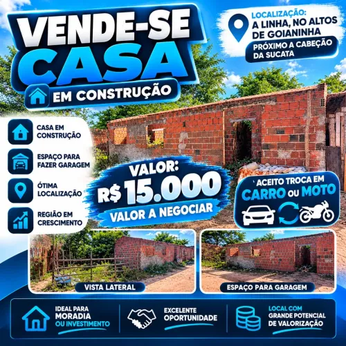 Terreno com Casa ja em andamento localizado na rua da linha no Altos de Goianinha!!?