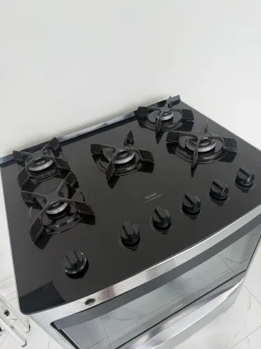Fogão cônsul 5 bocas inox mesa de vidro