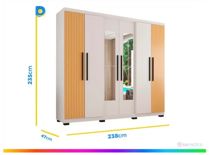 Guarda-Roupa Casal Madesa Luke 6 Portas NOVO NA CAIXA (C/ Espelho e Nota)