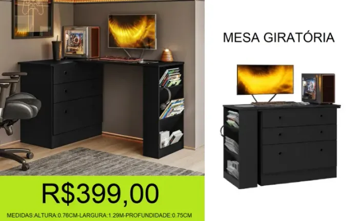 escrivaninha - giratoria - com gavetas - compre e receba em 72 horas 