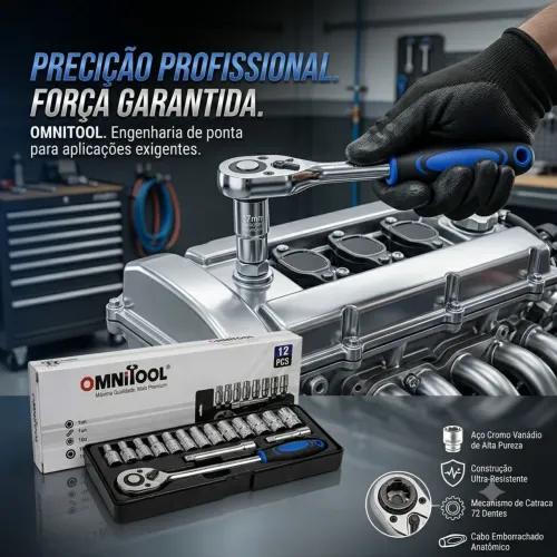 Jogo Chave Soquete Catraca 12 Peças 10-24mm Cromo Vanádio. Promoção