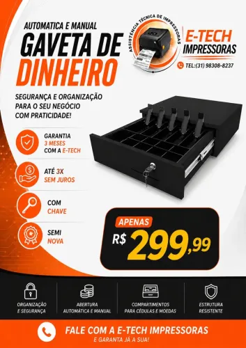 Gaveta de Dinheiro Automática 100% Semi Nova estado de nova 