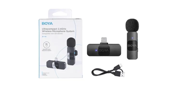 microfone de lapela boya para iPhone Lightning 