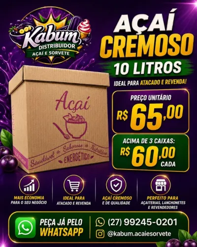 Açaí Cremoso 1Olitros atacado ou varejo 