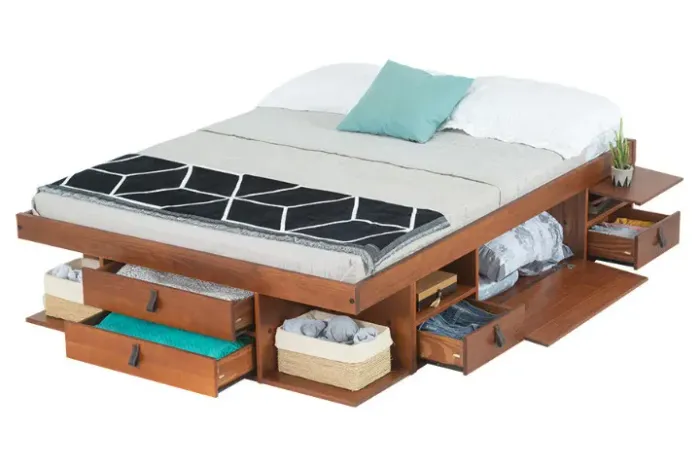 Cama com Gavetas Casal Bali Caramelo - Meu Móvel de Madeira MMM - maciça