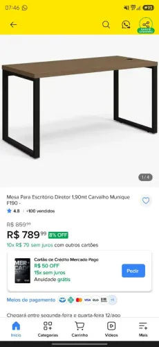 Mesa Para Escritório Diretor 1,90mt Carvalho Munique