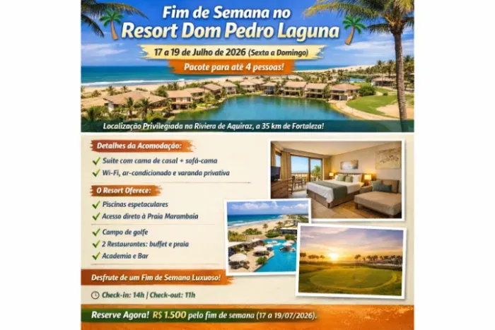 im de Semana Resort Dom Pedro Laguna (Aquiraz) - 17 a 19/07 - R$1.500 até 4 pessoas