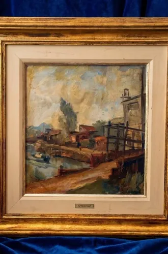 Obra original de Alfredo Volpi 42x37 em óleo sobre madeira com certificado.
