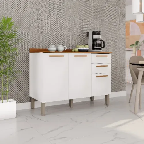 Balcão de Cozinha Valencia 3Pts 2Gvs Branco/Cinamomo Salleto - Entrega Rápida!