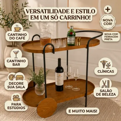 carrinho bar, cantinho do café decorativo ferragem preta