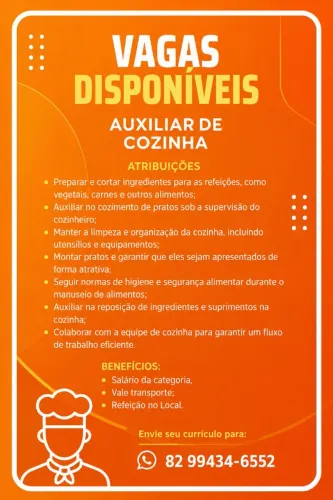 Contratamos Auxiliar de Cozinha
